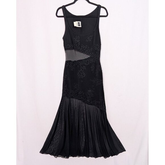 VINTAGE 90S Tadashi Shoji sz. M Sheer Cutout Full Length Gown Floral Embellished - Picture 1 of 13